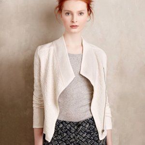 Anthropologie Moth Birte Textured White Moto Jacket, M